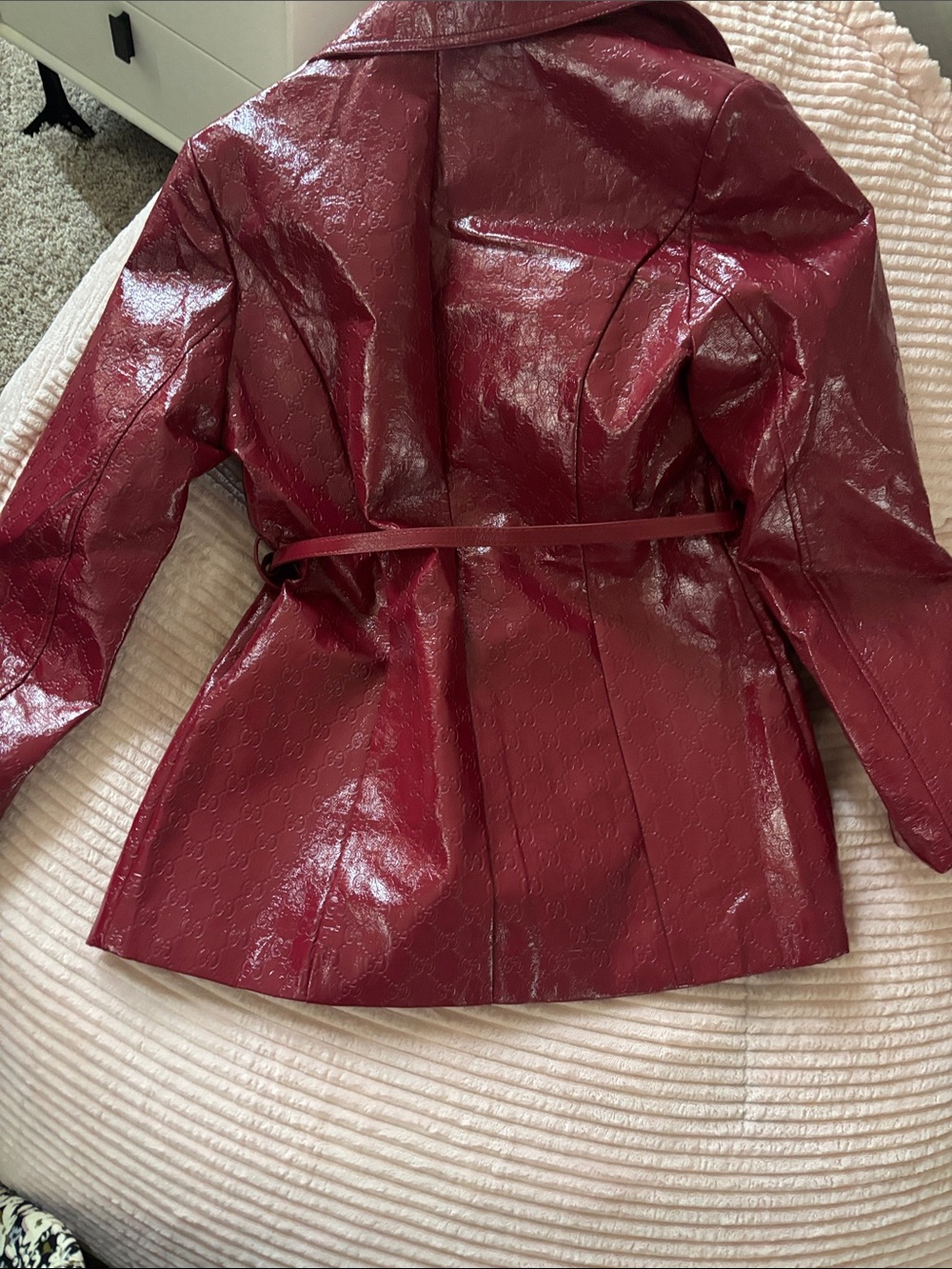 Gucci Women's Dark Burgundy Patent Leather Trench Jacket - Picture 2 of 4